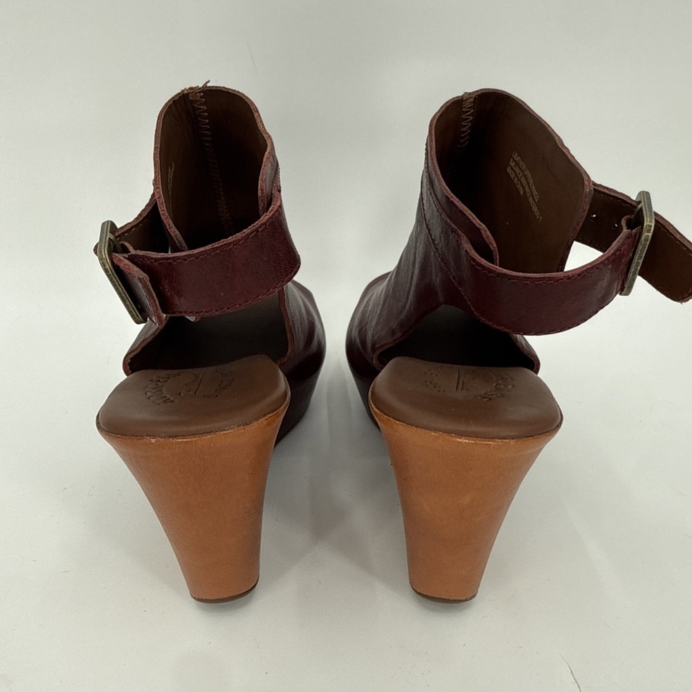 Kirk-Ease Womens Burgundy Genuine Leather Buckle Wedge Sandals Size 10M Boho - Picture 3 of 9